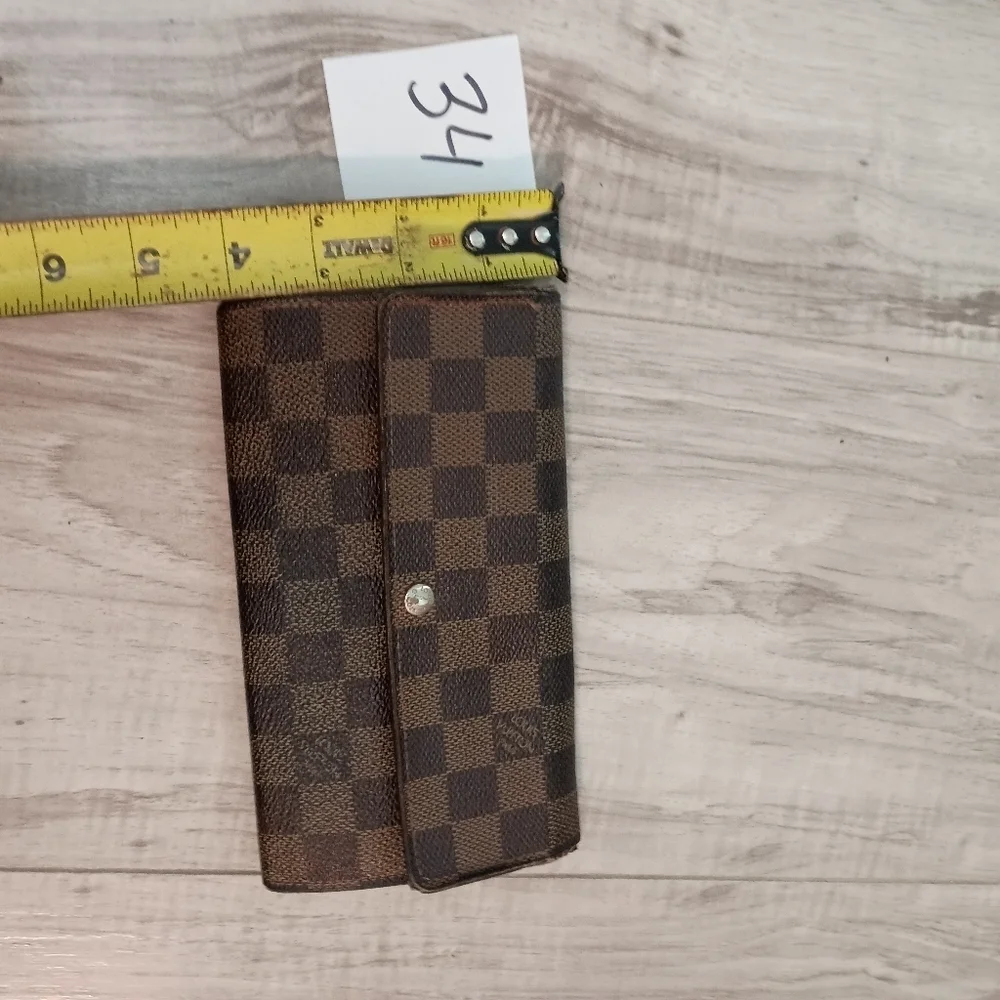 Authentic Louis Vuitton Damier Ebene Coated Canvas Leather Sarah Long Wallet